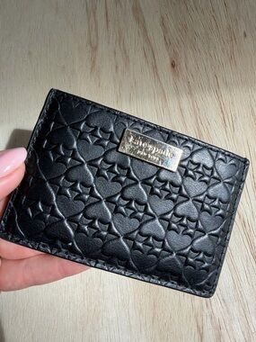 kate spade Black Embossed Heart & Star Card Holder with Gold Plaque